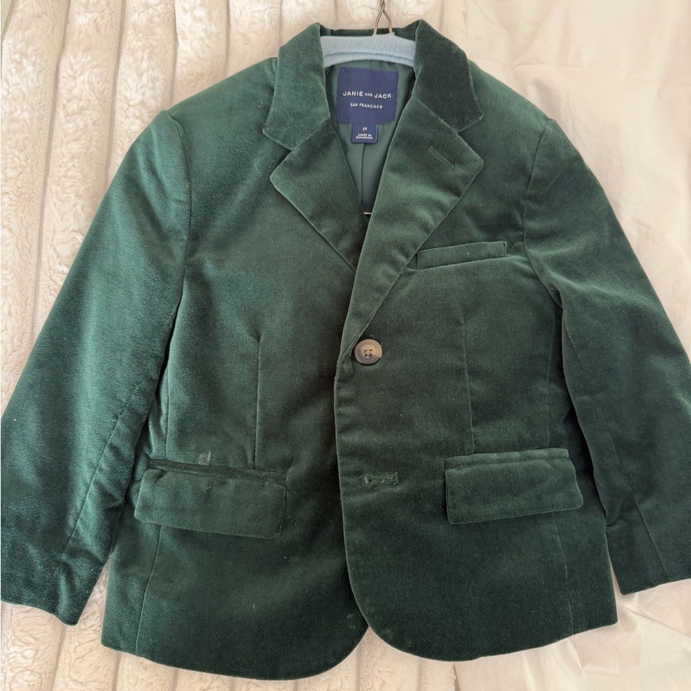 Janie & Jack Green Velvet Blazer with top and pant